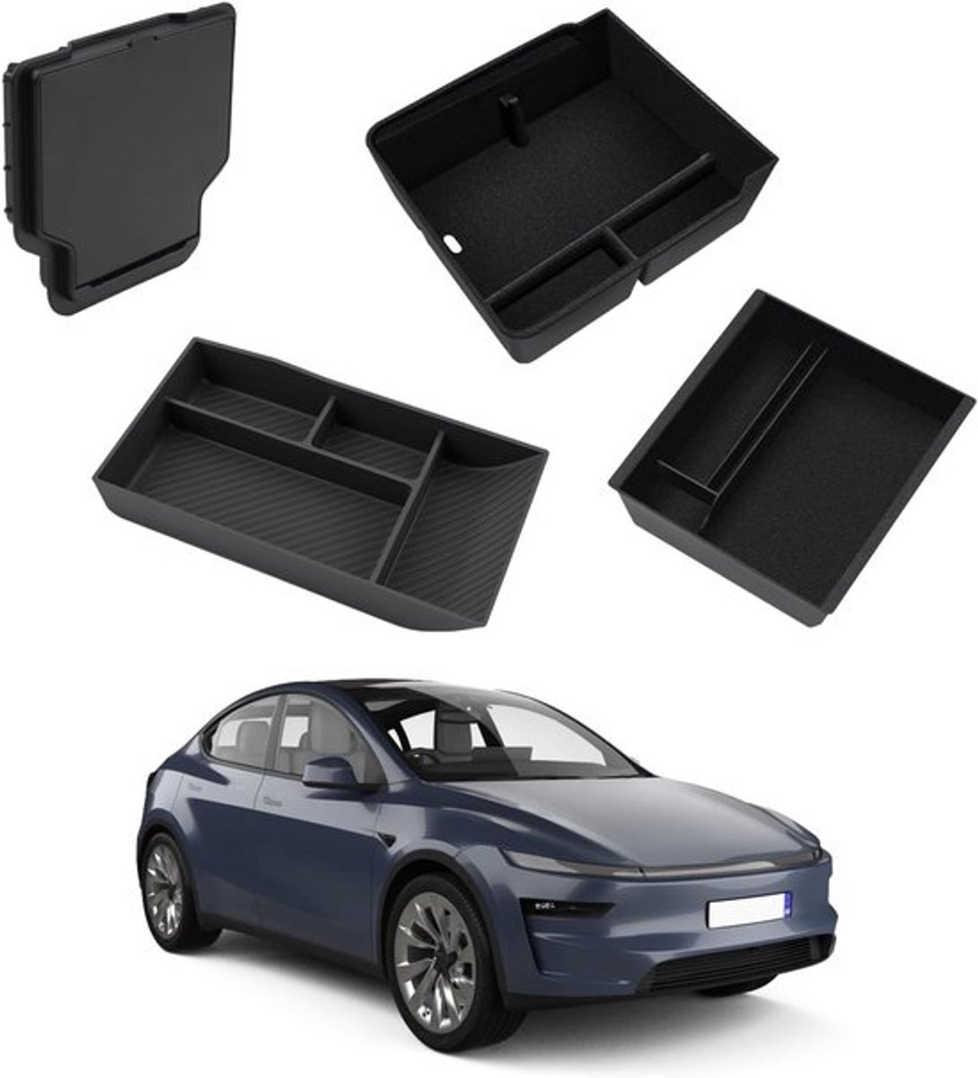 Set van 4 opbergers voor Tesla Model Y 2025 - Onderconsole, Verbeterde Opbergruimte, Geluidsloos en Antislip-lade