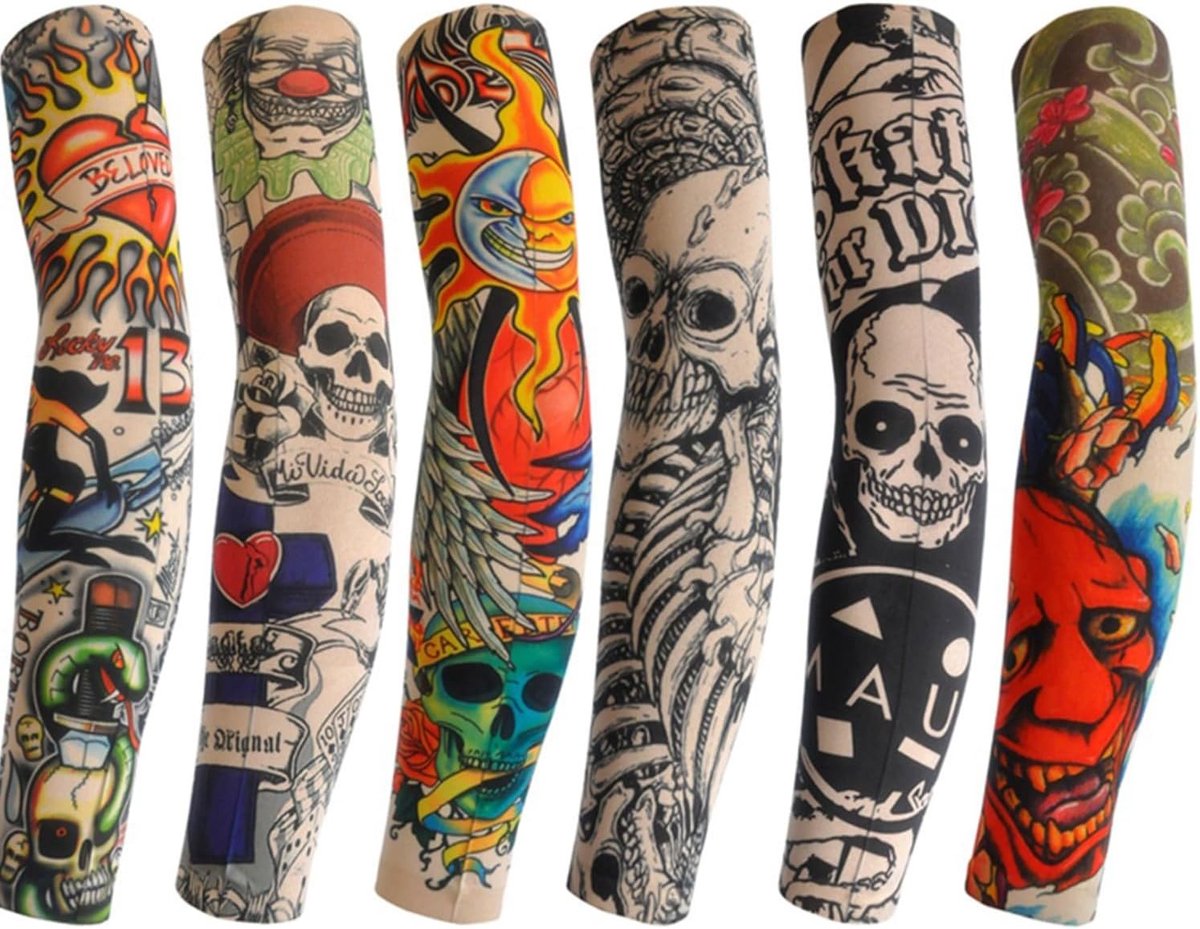 Set van 6 UV-beschermende arm sleeves voor unisex, ademend en elastisch, ideaal voor fietsen, hardlopen en sportactiviteiten, ook voor tattoo bedekking