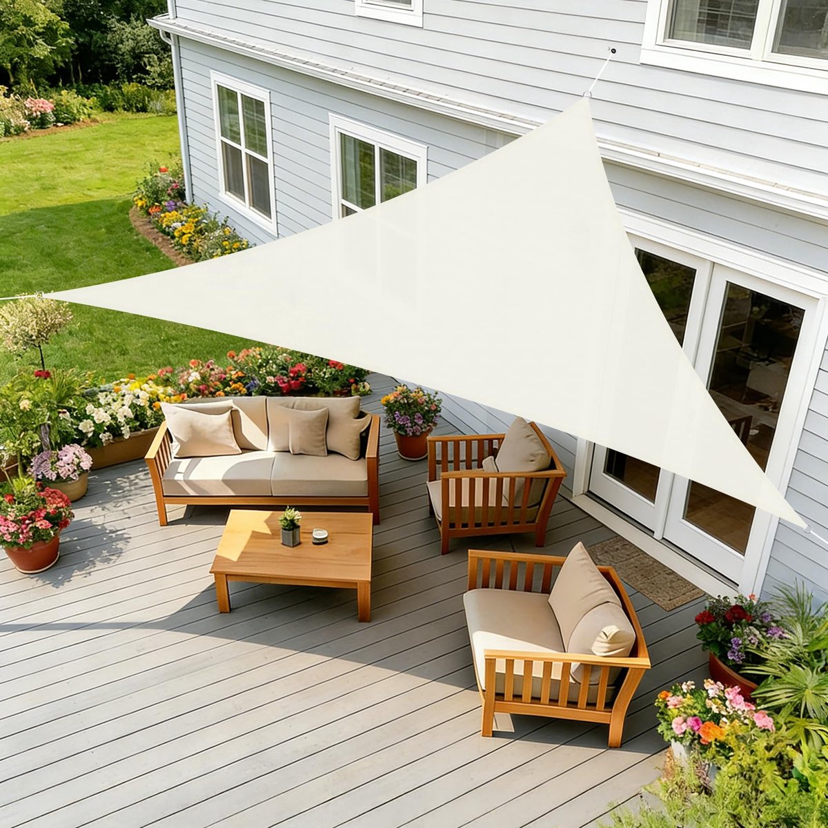 Schaduwzeil Driehoekig 3,6x3,6x3,6m - Beige - UV-bescherming - Ideaal voor buitengebruik - ShopVlot