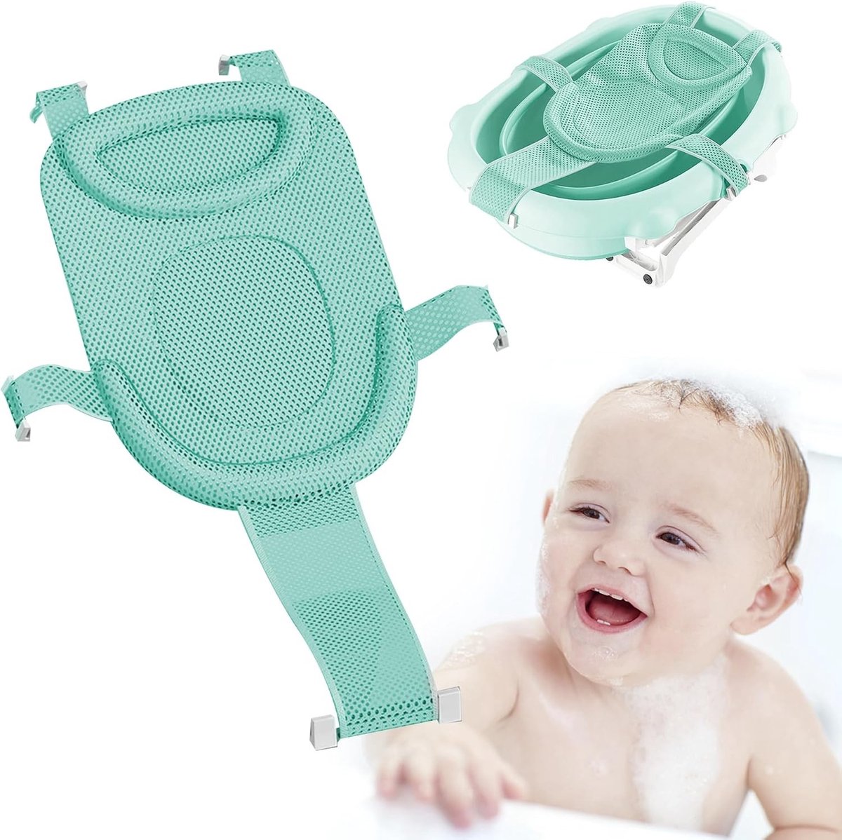 Verstelbare en comfortabele babybadinzet voor pasgeborenen en peuters, antislip, mesh en ideaal voor veilig badderen