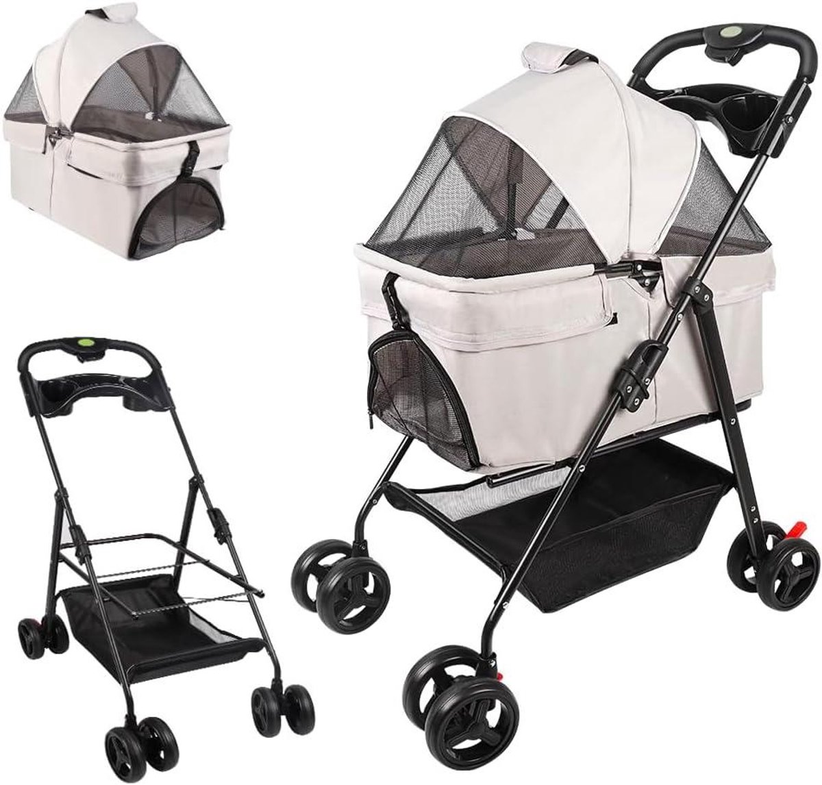 Dierenkinderwagen - Reisbuggy - Comfortabel Reizen - 3-in-1 functie - 50 x 65 x 99 cm - Grijs
