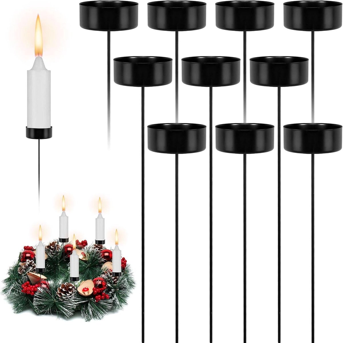 Kaarsenhouders - Theelichthouders - Adventskrans maken - Steekbaar ontwerp - 10 stuks - Zwart