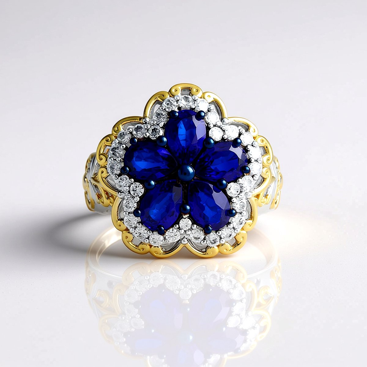 Cavill - Elegante Zilveren Ring 925 Sterling met 2,115 ct Kobaltblauwe Spinel uit Myanmar en 0,54 ct Zirkonia - Bloemmotief Ring met Blauwe Edelstenen