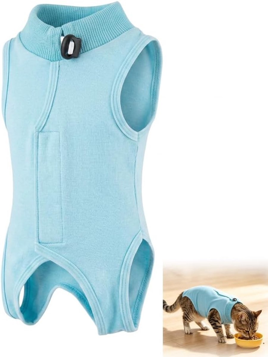 Postoperatieve Kat Body Blauw, Herstelpak voor Katten na Sterilisatie, Bescherming tegen Wondlekkage en Huidziekten, Maat S, Ideaal voor Herstel en Comfort