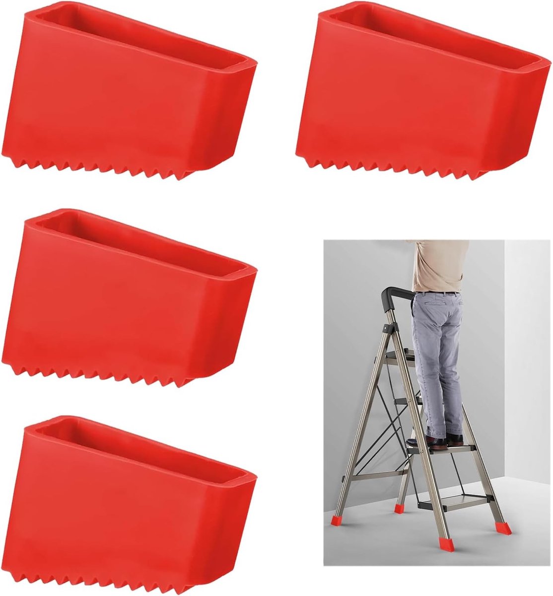 Set van 4 Universele Trapbeschermers, Antislip Laddervoeten en Rubber Schakelcovers voor Veiligheid en Vloerbescherming