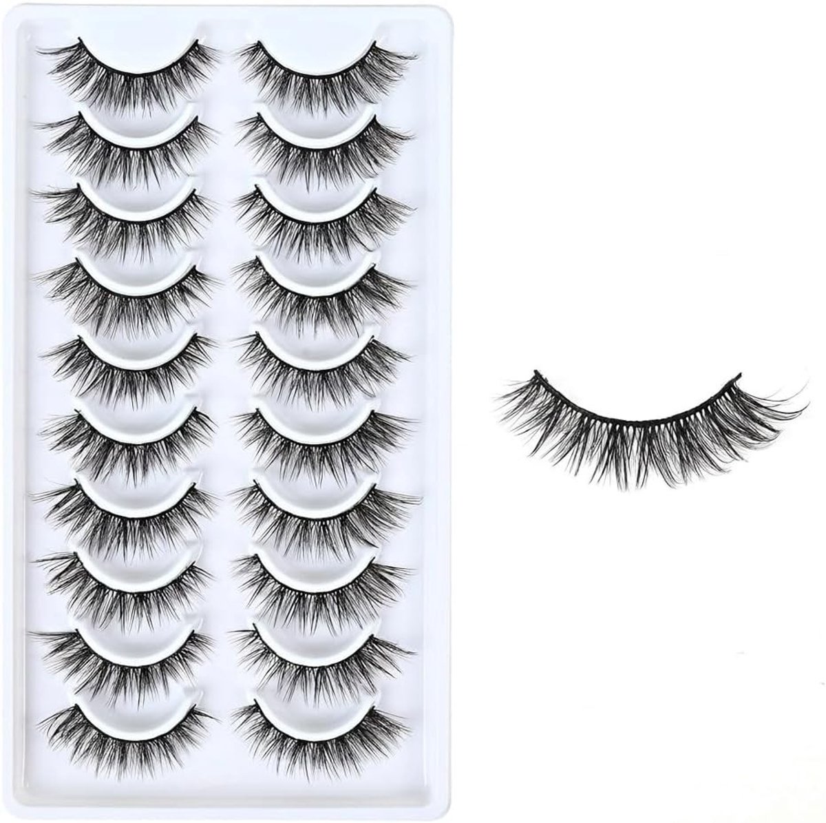 10 Paar Natuurlijke Wispy Zachte Nepwimpers voor Cosmetische Oogmake-up, Herbruikbare en Comfortabele Wimpers met Inclusief Lijm, Zwart