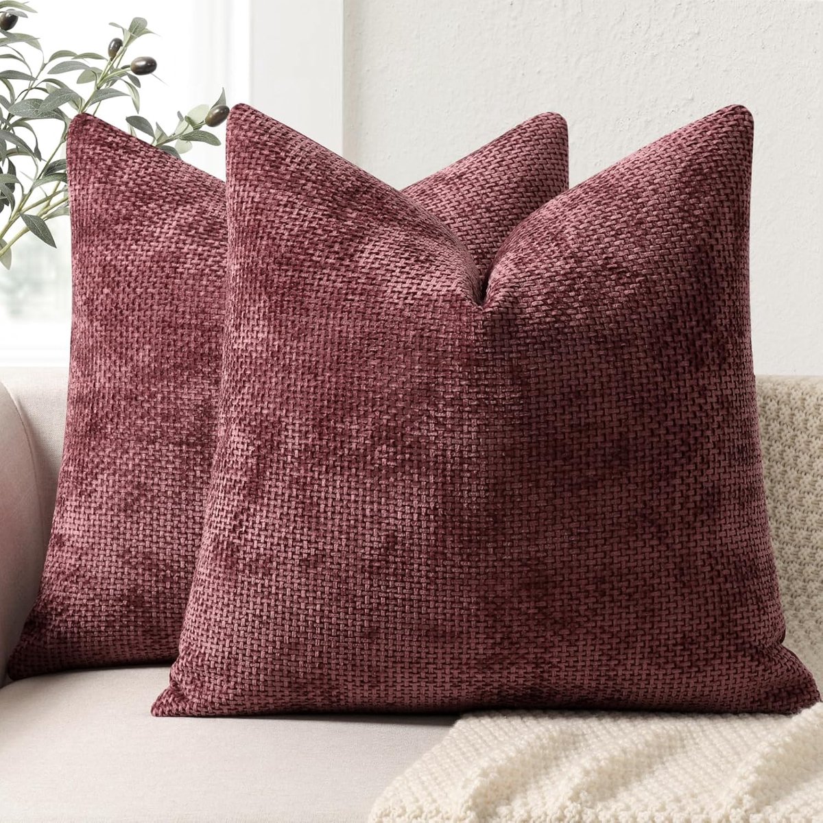 Kussenslopen 45x45 Set van 2 - Chenille - Zachte stof - Perfect voor bank en bed - ShopVlot