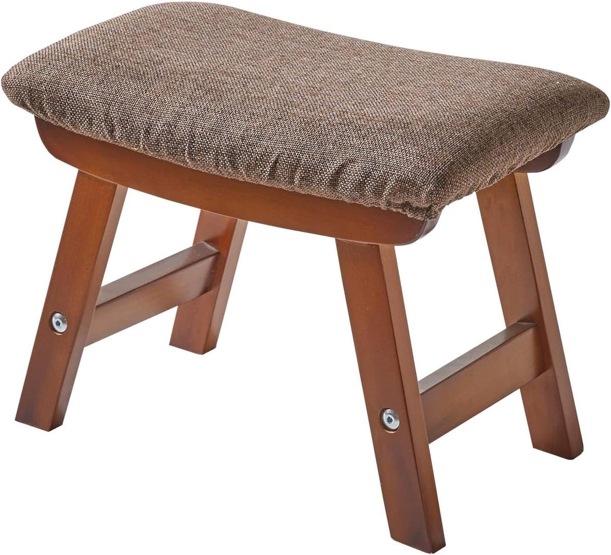 Houten voetenbank - Poef kruk - Voeten ontspannen - Afneembare hoes - 38 x 24 x 29 cm - Bruin