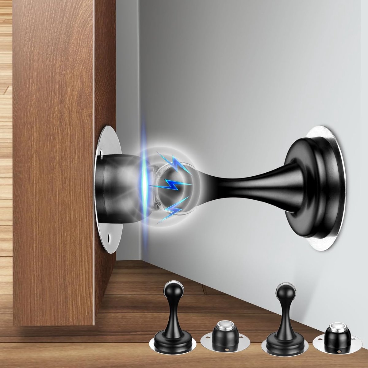 Deurstopper magnetisch 2-delig - zwarte uitvoering - moderne onderdeurmontage - antibotsing en stil - ShopVlot
