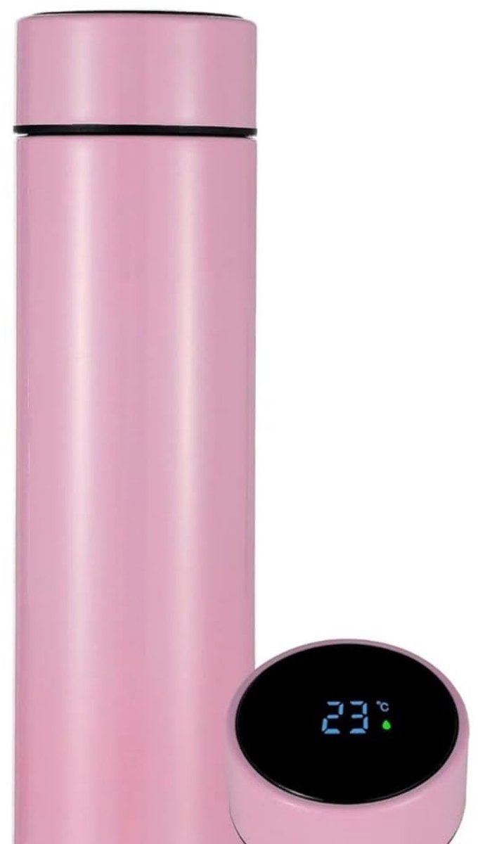 Thermosfles 500 ml - roestvrijstaal - vacuüm geïsoleerd - intelligente temperatuurweergave, roze - ShopVlot