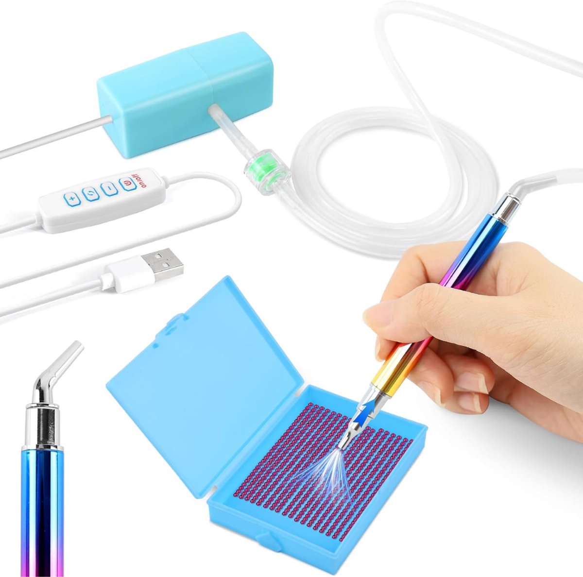 Verte Elektrische Diamond Painting Pen - Vacuüm-Diamantschilderpen-Sets Met Opbergvak - 3 Instelbare Zuigkrachtniveaus - Diamantschilderaccessoires - Gereedschap