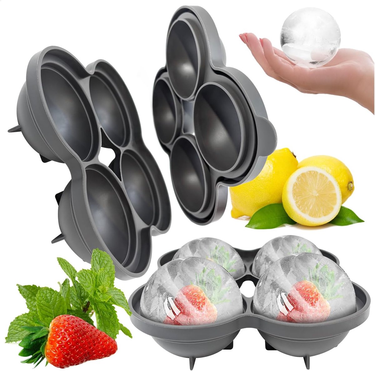 ijsblokjesvorm XL 2x - ronde ijsballen Ø 6 cm - flexibel materiaal - perfect voor cocktails - ShopVlot