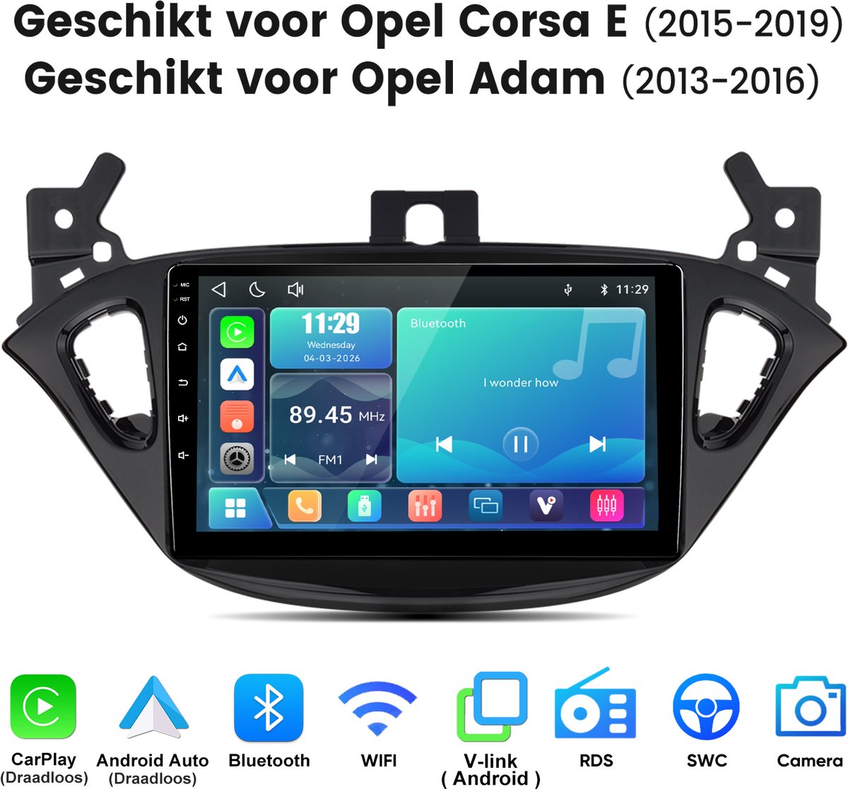 Junsun Linux Draadloos Carplay & Andriod Auto Geschikt voor Opel Corsa E 2015-2019 Adam - 9 Inch HD TouchScreen - Bluetooth - Navigatie - Stuurwielbediening - WiFi - FM - RDS- Airplay