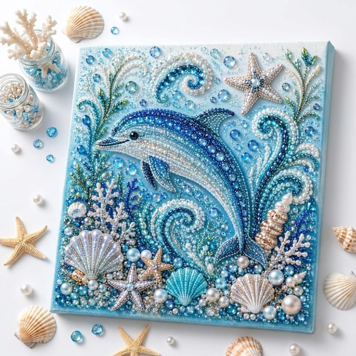 Ocean Series Diamantschilderijset - Dolfijn 3D-diamantschilderij - Strand- & Zeethema - Stranddecoratie voor thuis - knutselpakket voor volwassenen en beginners - 20x20cm