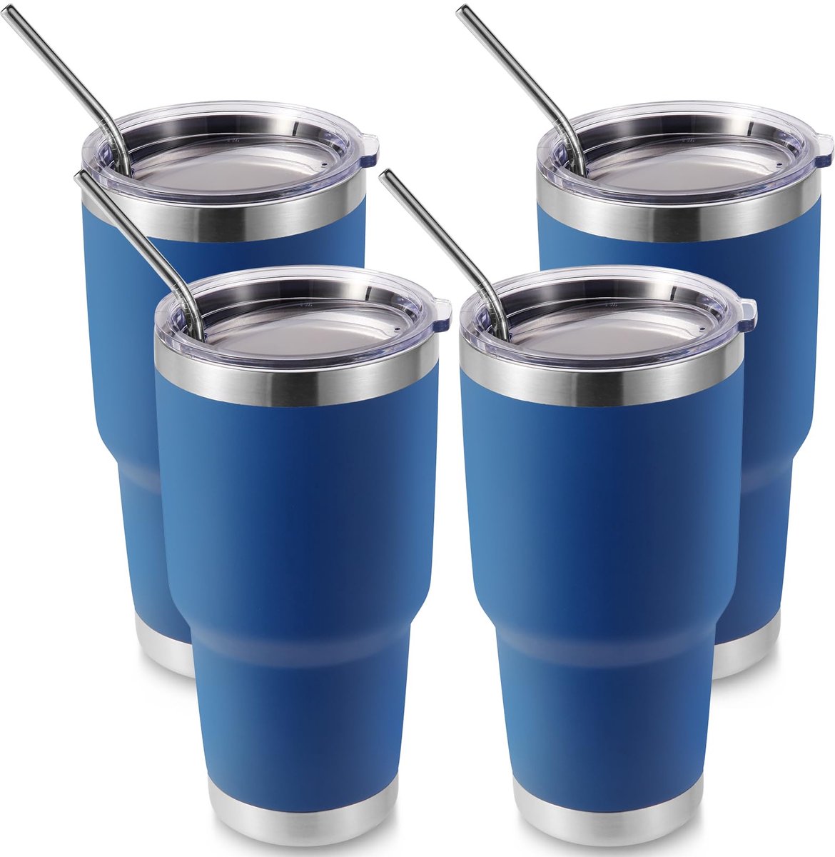 Isolatiebekers met deksel en rietje - set van 4 - dubbelwandig - BPA-vrij, ideaal voor onderweg - ShopVlot