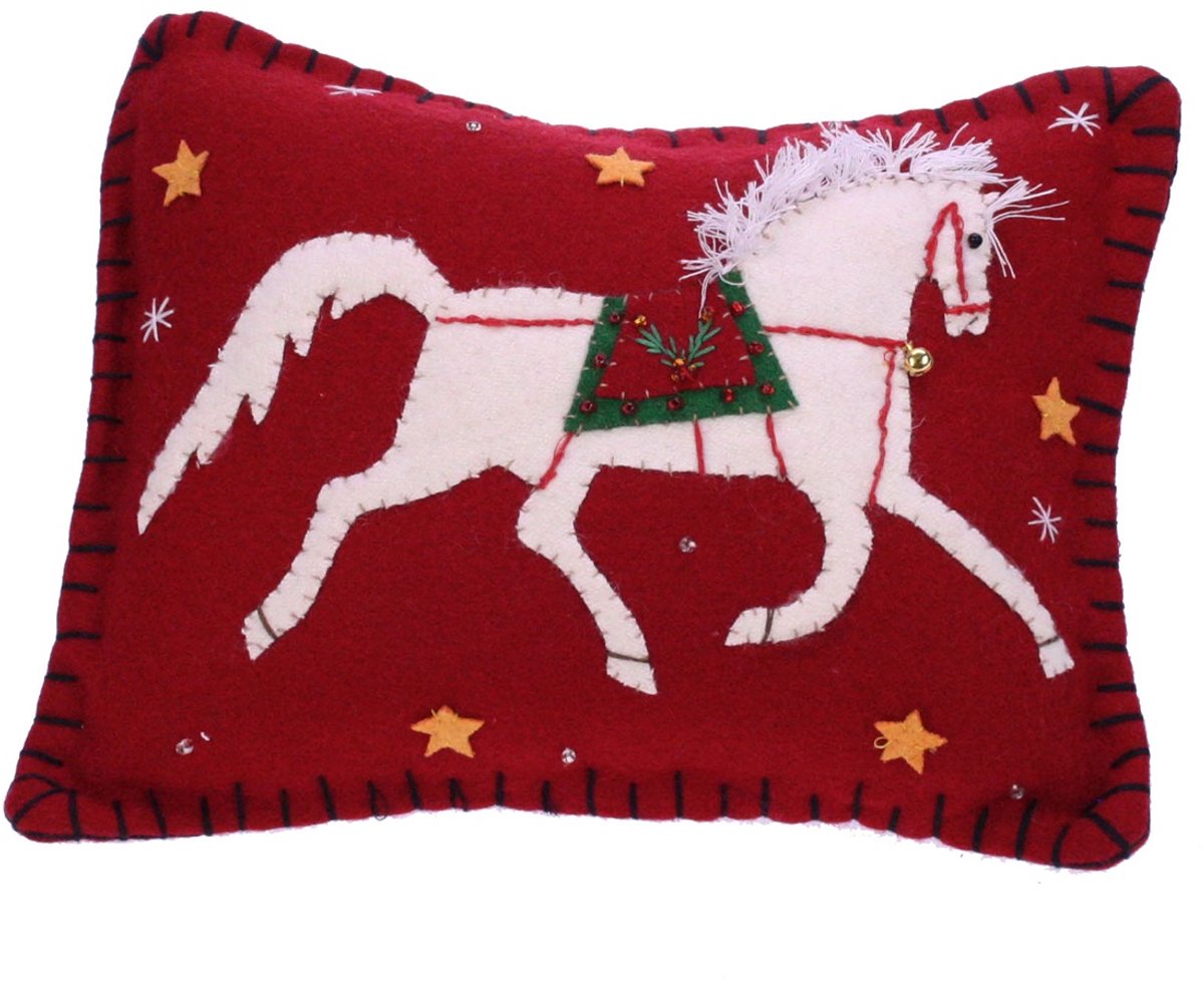 Kussen paard wit, vilt incl. vulling 24x6x19cm