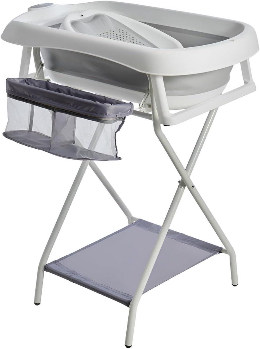 Babybadje met standaard - Opvouwbaar badje - Baby verzorgen - Inclusief thermometer - 80 cm - Grijs