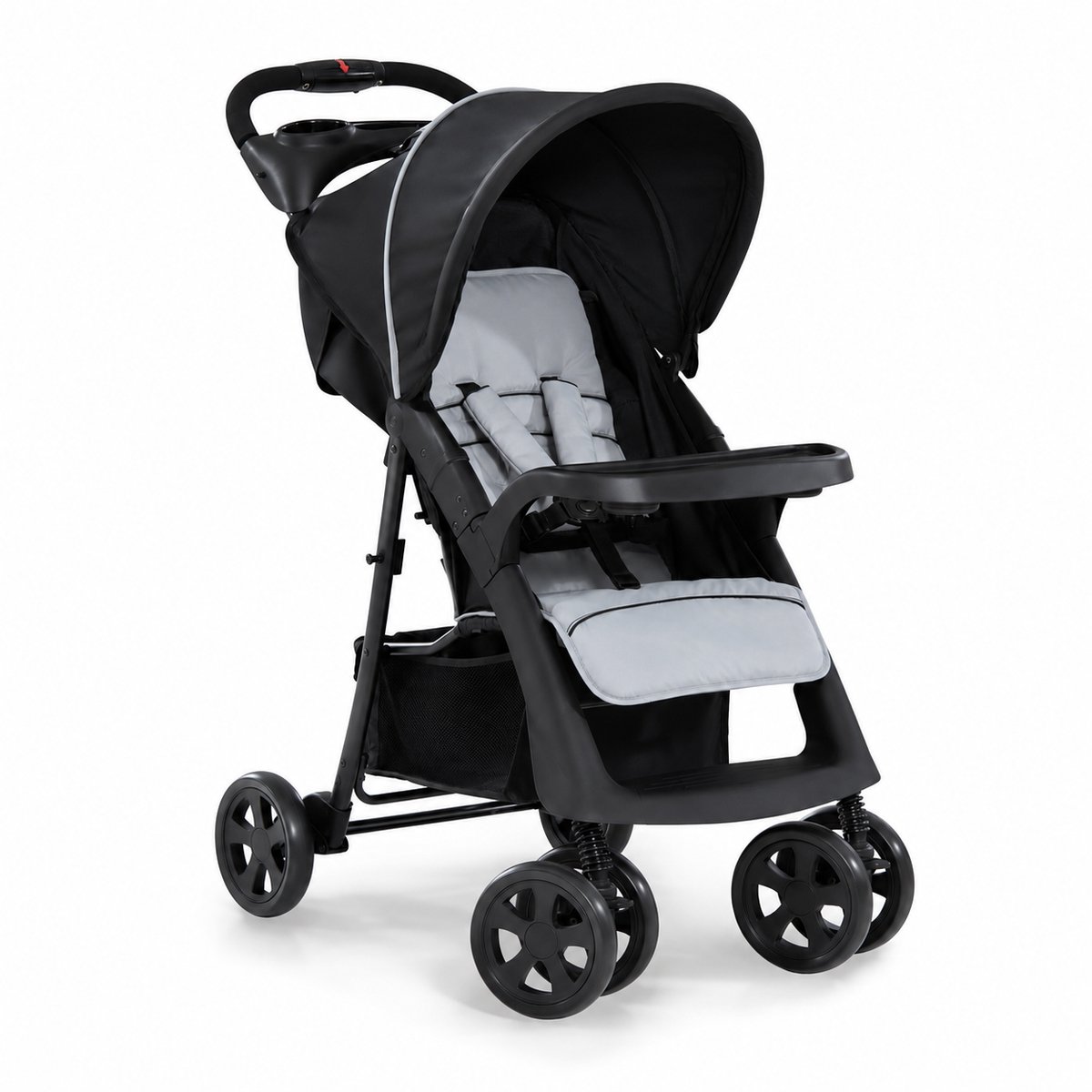 Buggy – Compact Inklapbaar – Ligstand Vanaf Geboorte – 5-Puntsgordel – Tot 25 kg – Zwart/Grijs
