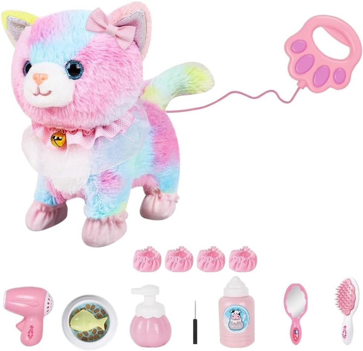 Interactieve Pluche Kat voor Kinderen, Loop- en Blaasfunctie, Speelgoed voor 2-5 Jaar, Educatief en Vermaaklijk Dierenspeelgoed