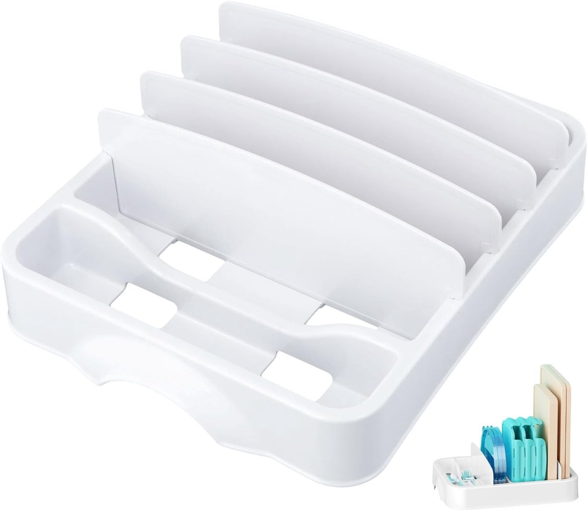 Opbergdozen met Deksel, Organizer voor Keuken met Verdelers, Ideaal voor Opbergen van Lids en Voedselcontainers in Kasten en Lades (S)