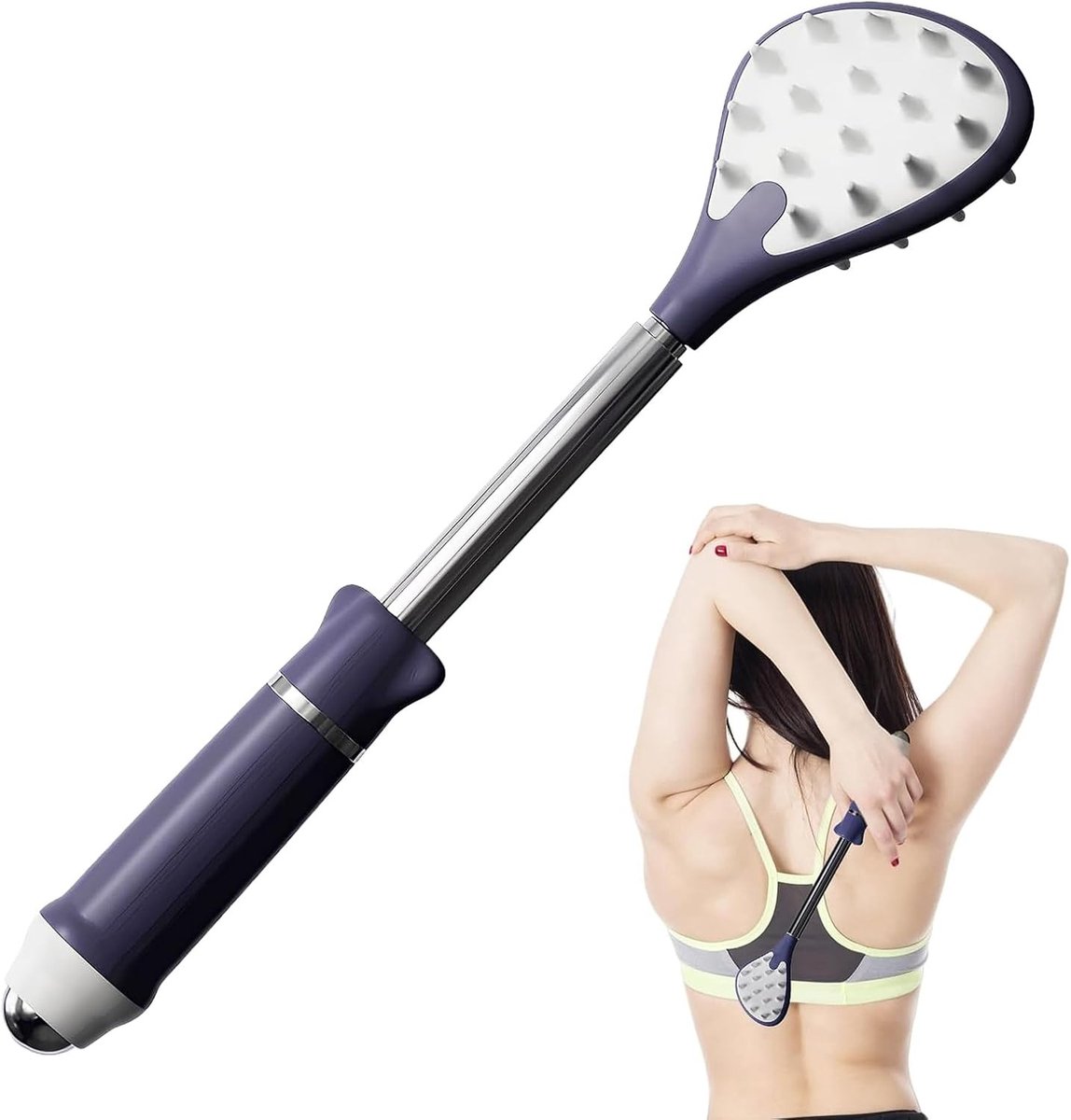 Verstelbare Telescopische Rugkrabber met Massage Roller, Ideaal voor Ontspanning en Jeukverlichting op Rug, Hoofd en Benen