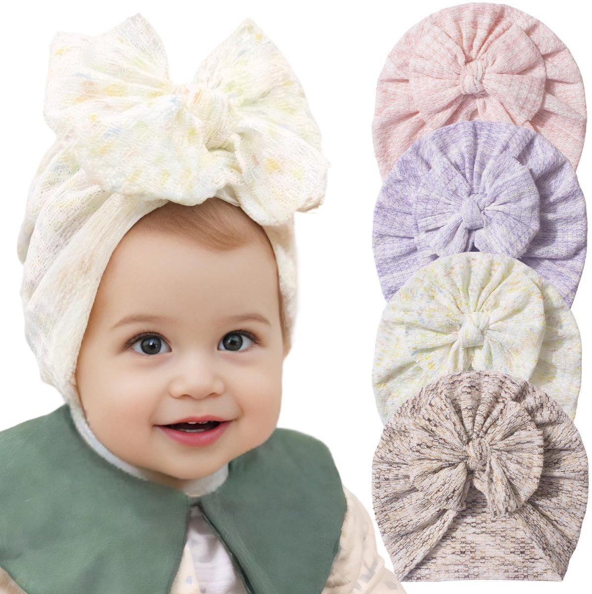 Babymutsen 4 stuks - zachte tulbandmutsen - met strik - voor pasgeborenen en peuters - ShopVlot