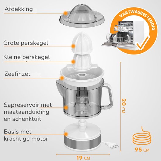 SNJY® Sinaasappelpers - Citruspers - Fruitpers - 40 W - 700ML - Zilver/Wit van SNJY — afbeelding 4