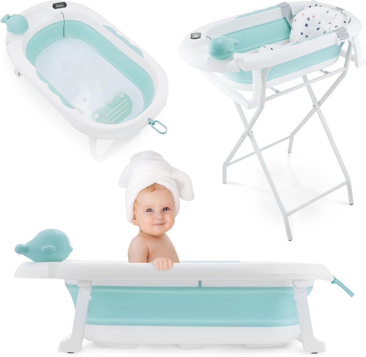 Babybadje - Opvouwbaar bad - Veilig badderen - Met thermometer - 9.5cm dik - Groen