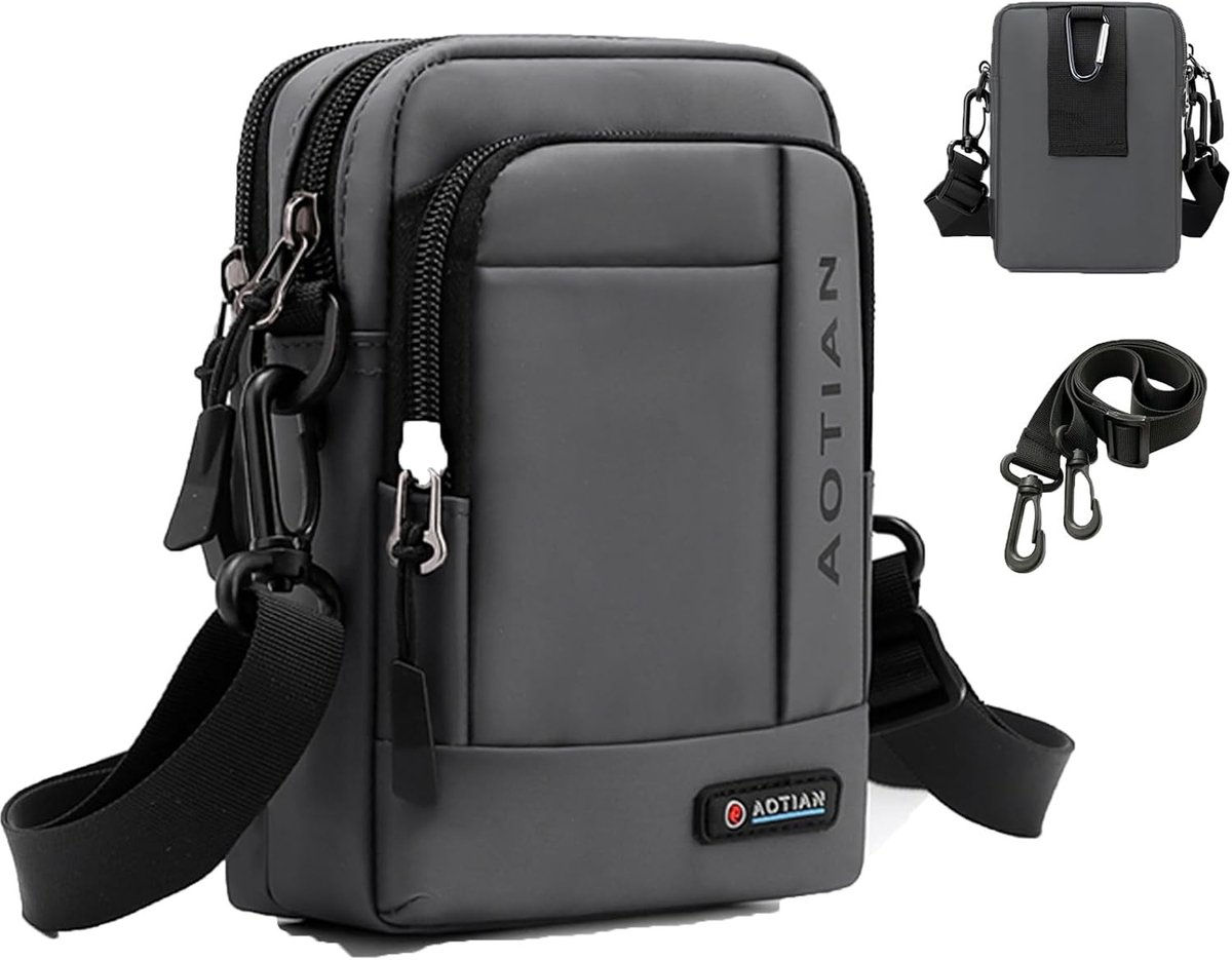 Kleine Schoudertas voor Mannen - Outdoor Sporttas, Hiking Heuptas en Crossbody Rugzak voor Mobiele Telefoon, EDC en Tactische Toepassingen, Zwart