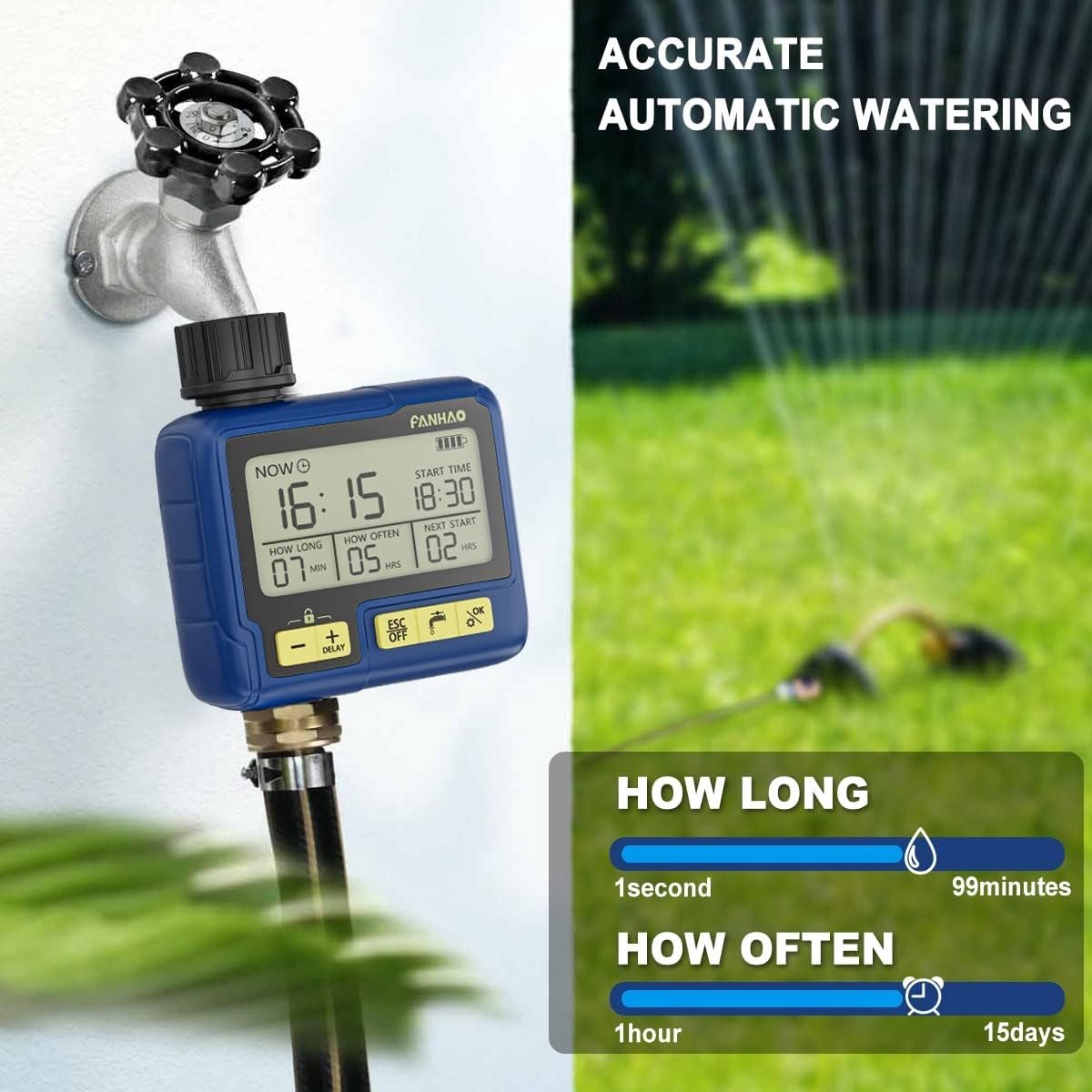 Automatisch en handmatig irrigatiesysteem met water timer voor flexibele en eenvoudige tuinbewatering