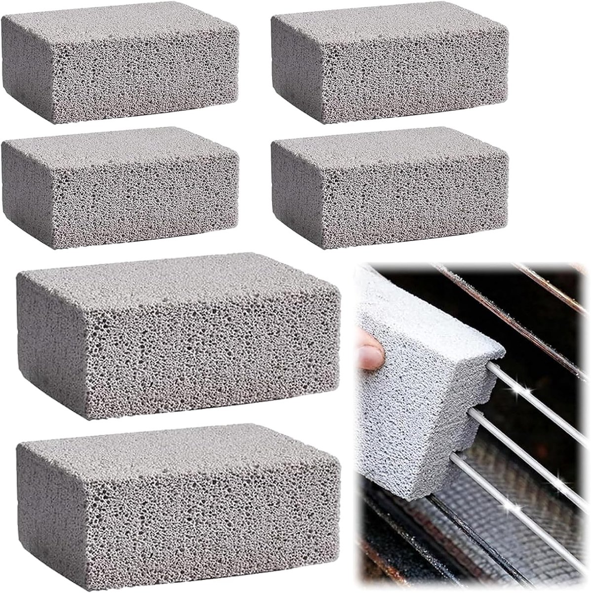 Grillreinigingsblokken - 6 Stuks, 10 x 7 x 3.5 cm, Ideaal voor Vet, Vlekken en Vuil in Keuken, Badkamer en Zwembad