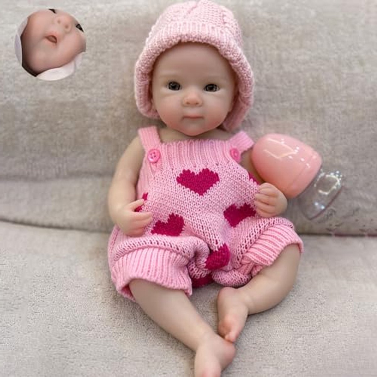 Baby pop - Realistisch kind - Spelen en verzorgen - Volledig siliconen lichaam - 30 cm - Roze