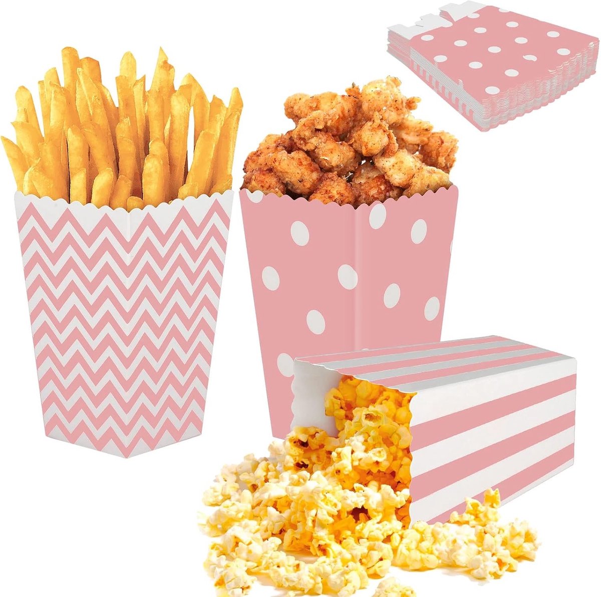 Set van 24 Roze Popcornzakken met 3 Verschillende Ontwerpen voor Feestjes, Kinderverjaardagen en Cinema