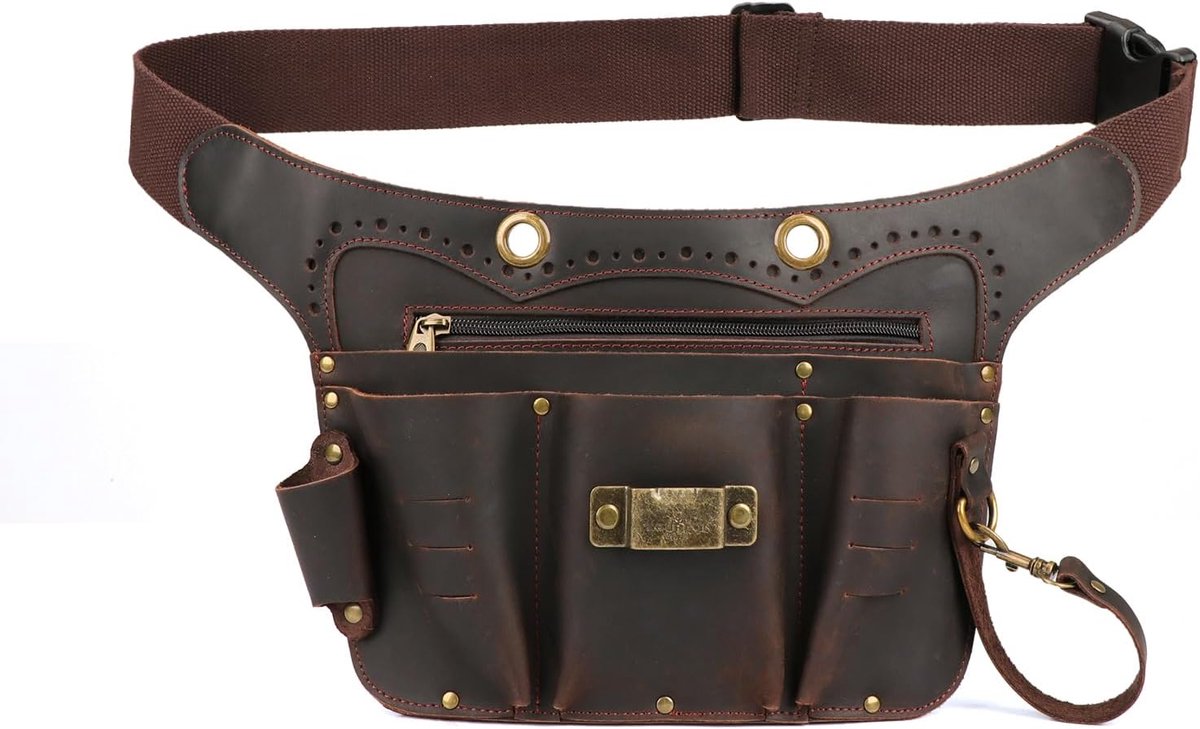 TOURBON Leather Tool Belt Pouch with Adjustable Waist Belt Hammer Loop for Electrician Carpenters Gardener Bag - ShopVlot