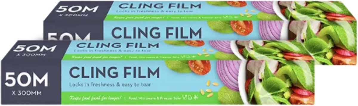 Cling film, 50 m roll, clear, microwave and freezer safe (2 pieces) - ShopVlot