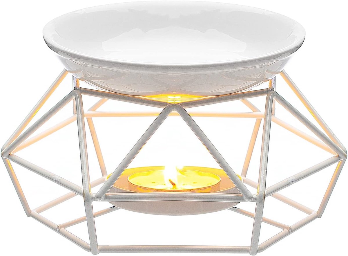 Geurlamp - Wit - Metaal en Keramiek - Aromamengsels en Kaarsenhouder - Voor Woonkamer en Slaapkamer