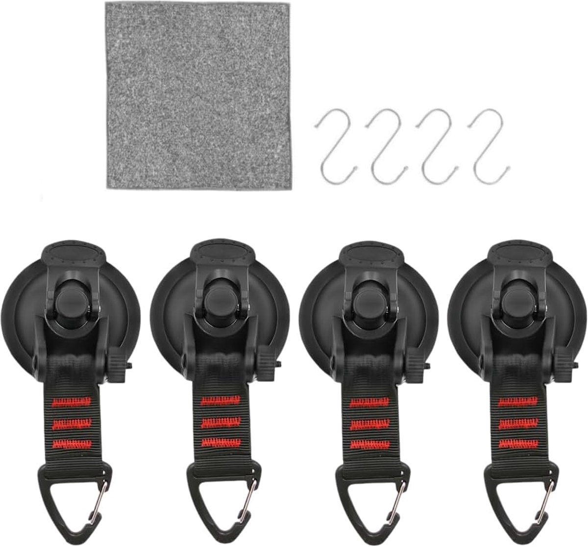 Tokaneit 4 stuks zuignap campinghaken met 4 S-haken en 1 reinigingsdoek - ShopVlot