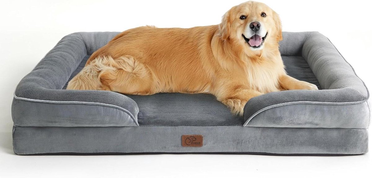 Hondenbed Orthopedisch - Hondenbank XL - Rustgevend Slapen - Eivormig Schuim - 122x89 Cm - Grijs