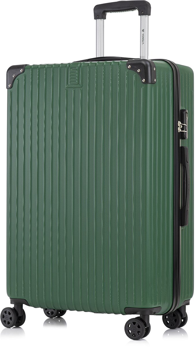 YONSLY Handbagage Koffer - 76 x 49 x 29 cm - 98 L - Cijferslot - 360° Draaibare Wielen - Grote Trolley - Donkergroen