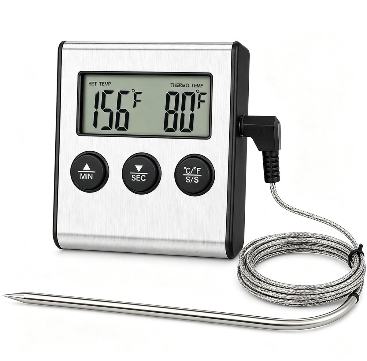 Digitale Grillthermometer - Zilver - N.v.t. - Roestvrijstalen Sonde met Timer en LCD-Scherm - Voor Koken en Grillen