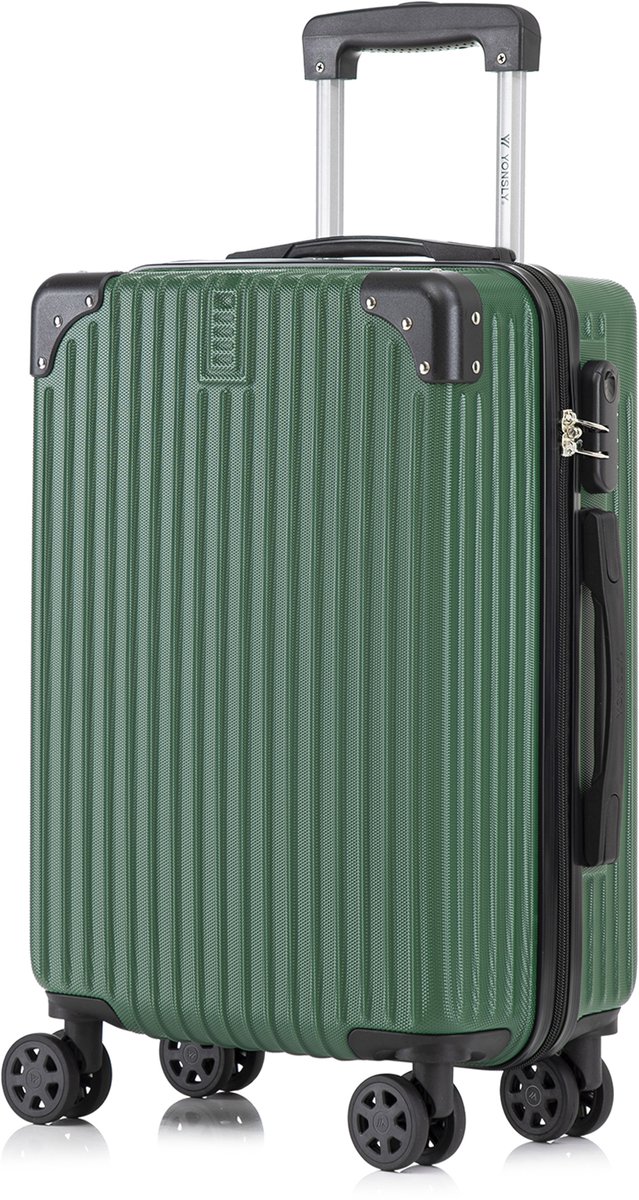 YONSLY Handbagage Koffer - 55cm - 40 L - Cijferslot- 360° Draaibare Wielen - Donkergroen