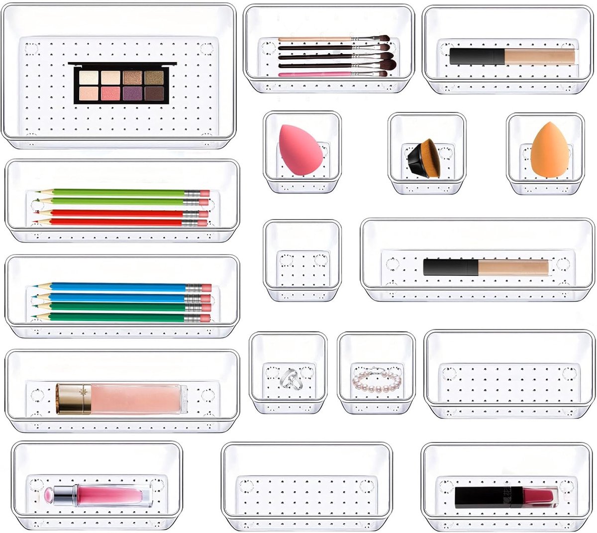 Lade-organizer 17 stuks - transparant - stapelbaar - perfect voor make-up en sieraden - ShopVlot