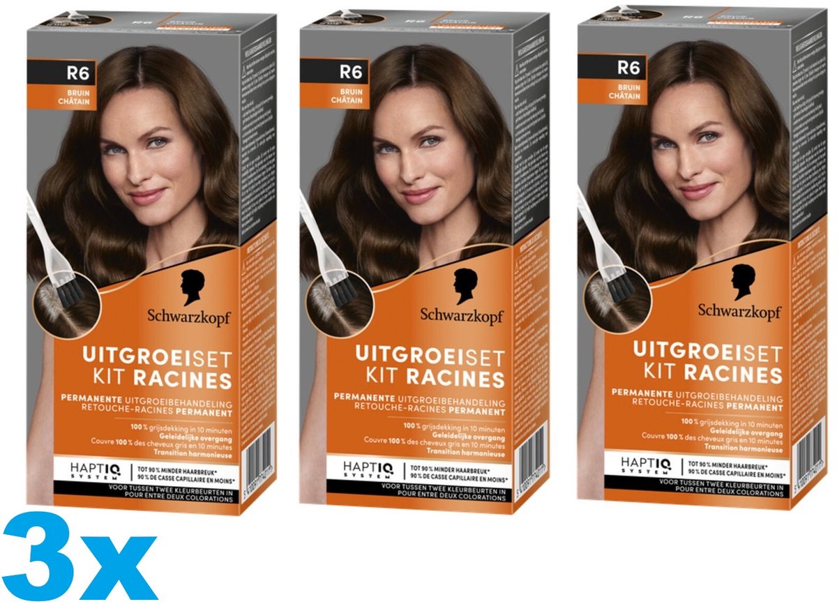 Schwarzkopf Uitgroeiset Haarverf Bruin R6 - 3 Stuks