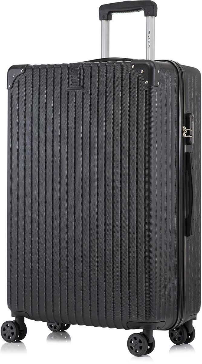 YONSLY Handbagage Koffer - 76 x 49 x 29 cm - 98 L - Cijferslot - 360° Draaibare Wielen - Grote Trolley - Zwart