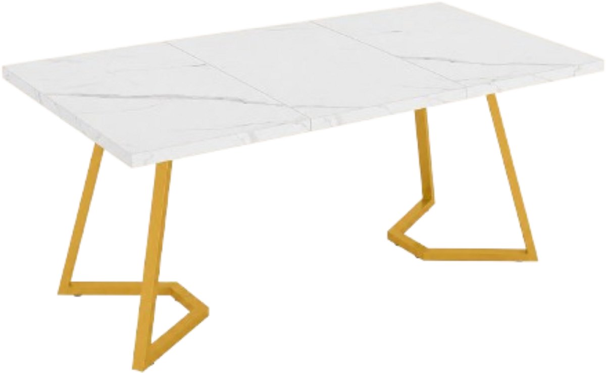 DMG Supply Eettafel - Rechthoekig - 4 tot 6 Personen - 140 x 80 x 75 cm - Wit/Goud - Marmerlook