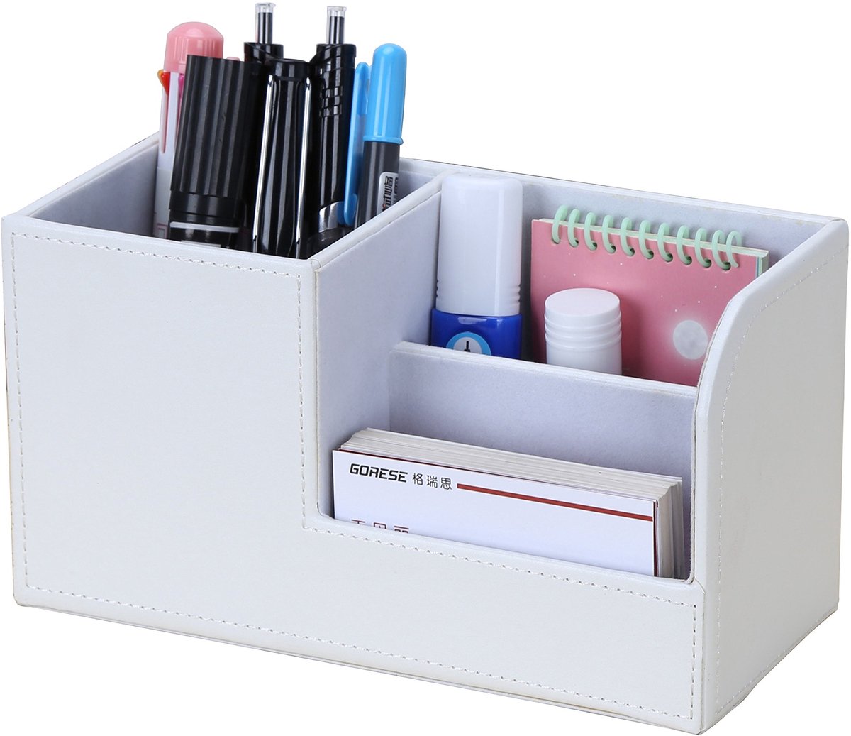 Bureau-organizer met 3 opbergvakken - wit - multifunctioneel - houdt je bureau opgeruimd - ShopVlot
