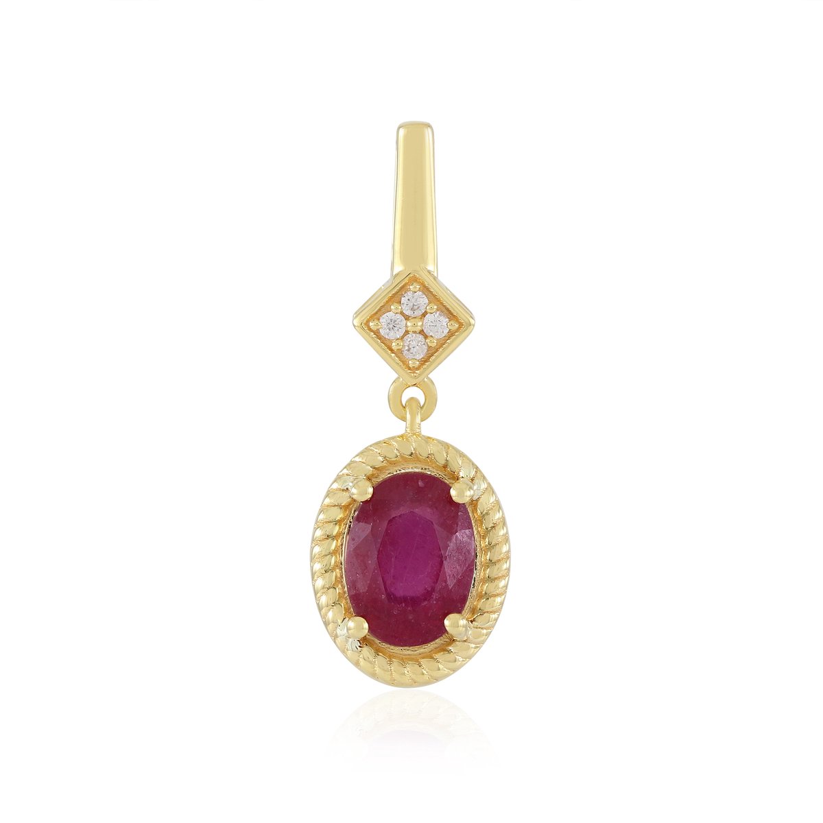Cavill - Luxe Zilveren Hanger Verguld Sterlingzilver - 0,907 ct Ovale Bemainty Robijn uit Madagaskar - Zirkonia Accent - Elegante Cadeauhanger Vrouw