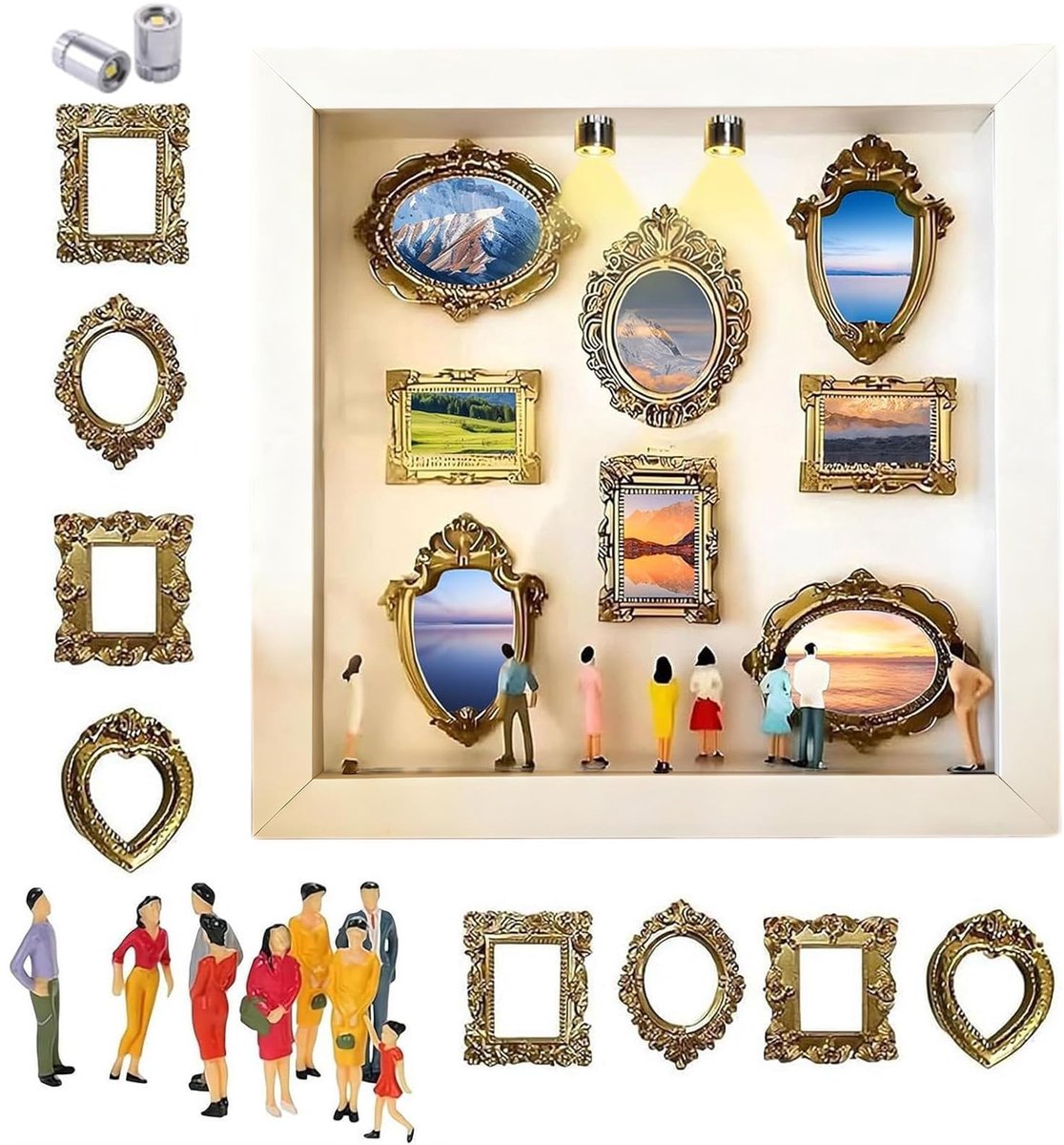 Mini museum silhouetdoos - creatieve fotolijst set - met ledlicht - unieke herinneringen display - ShopVlot