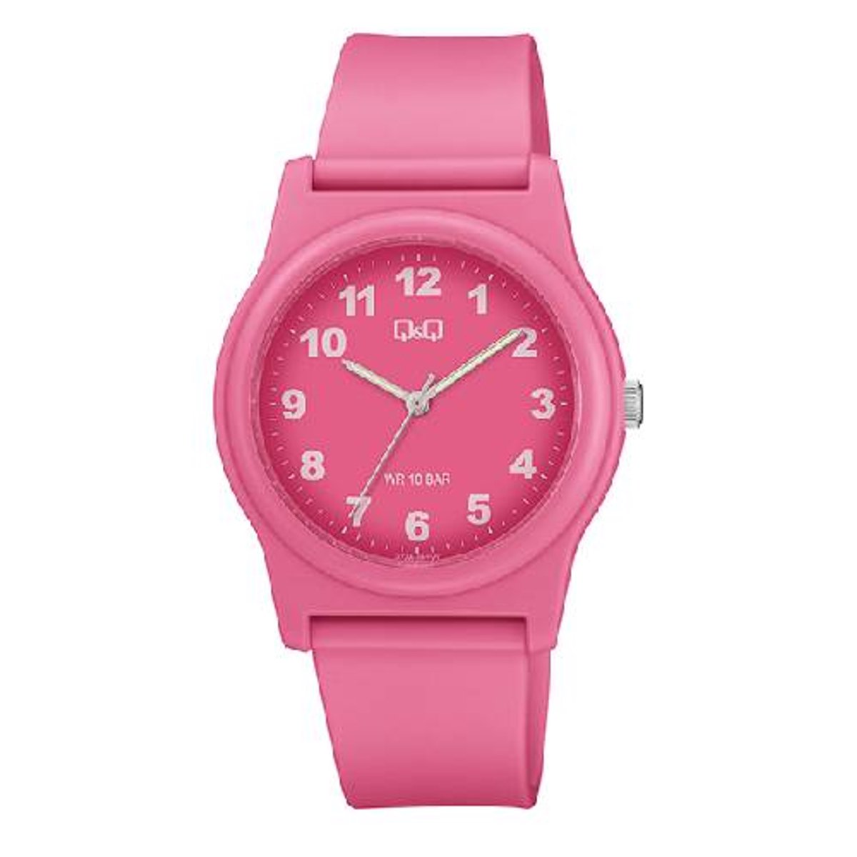 Q&Q-dameshorloge-roze-100 meter waterdicht-duidelijke wijzerplaat-sporten/zwemmen-diameter 38 mm-hoog draagcomfort