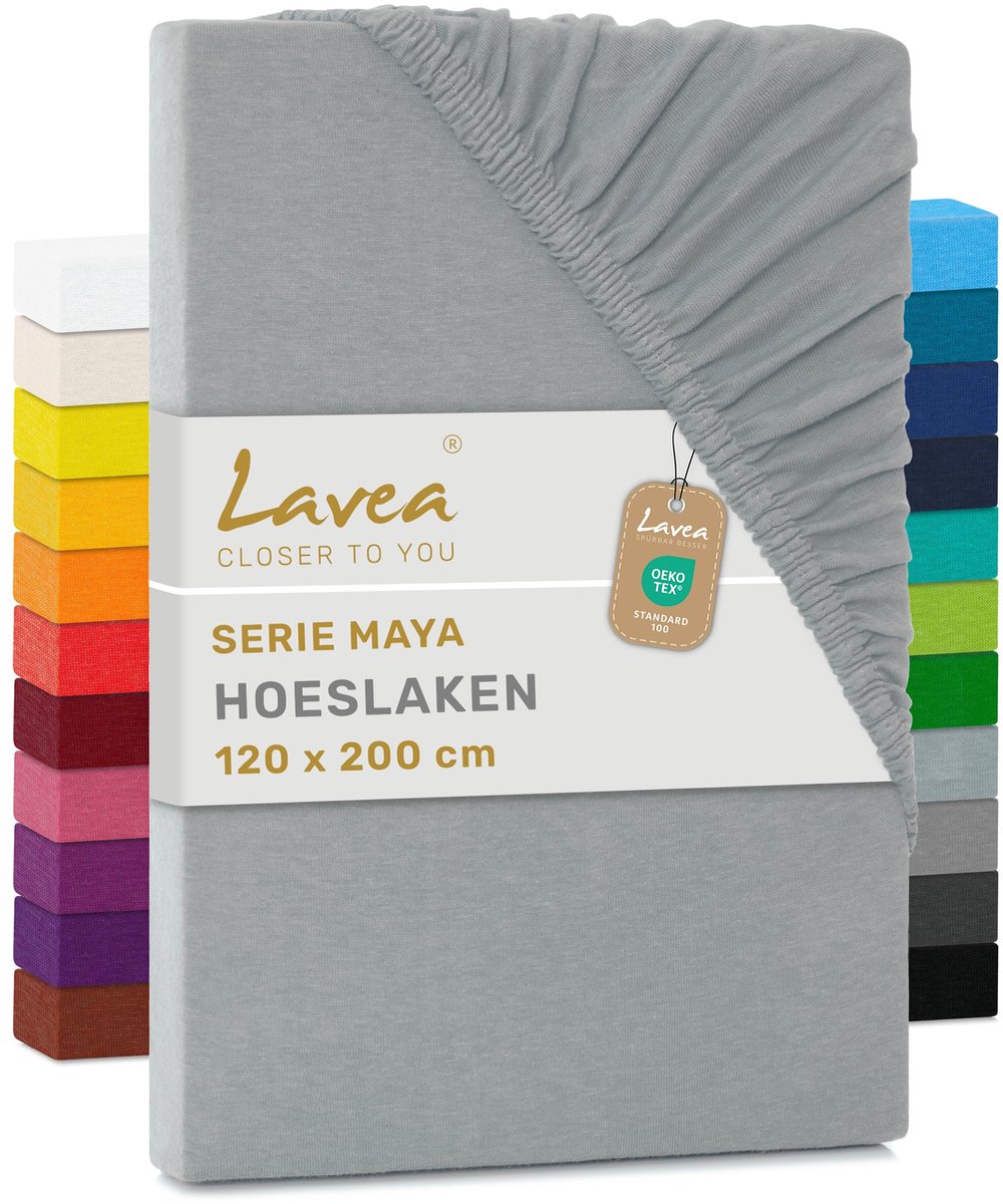 Lavea® Hoeslaken 120x200 cm – 100% Katoen, Zacht en Ademend – Geschikt voor Matrassen tot 20 cm – Jersey met Elastiek - ShopVlot
